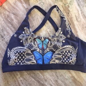 FARM Rio Navy Sports Bra with Blue Butterfly Motif